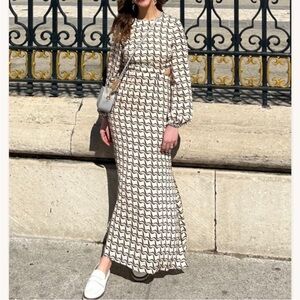 ▪️The Wolf Gang Marrakesh Cut Out Maxi Dress Long Sleeve Brown Abstract Print